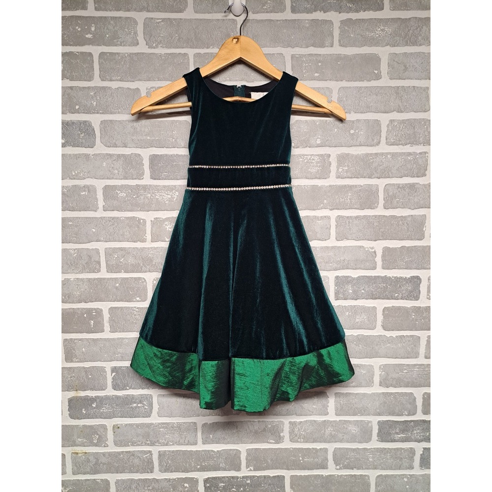 Rare Editions Green Embellished‎ Velvet Sleeveless Holiday Girls Size 4T